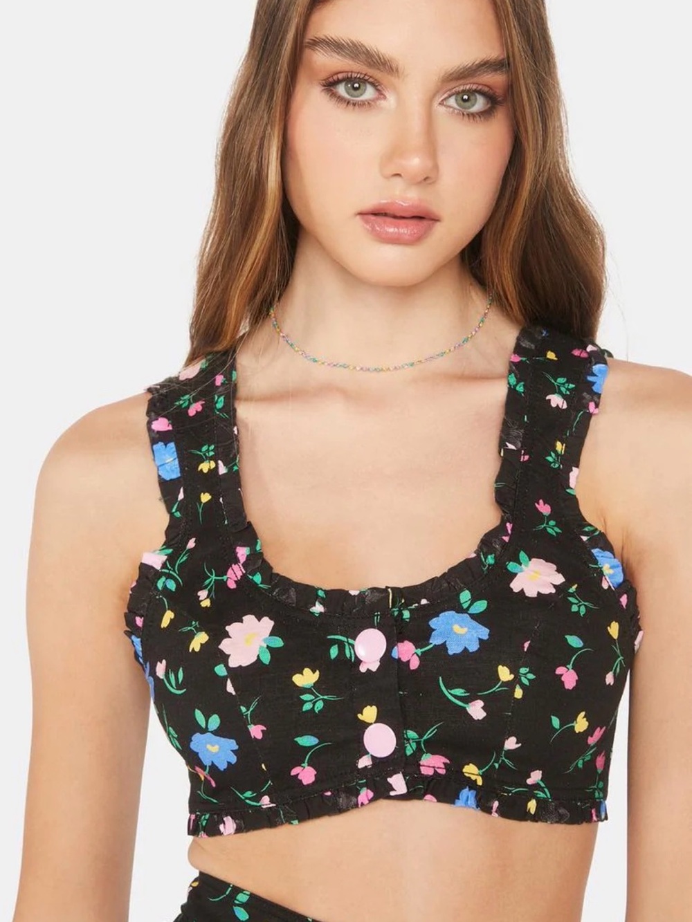 For Love And Lemons Robin Crop top Black Floral Women Size Small NEW $128